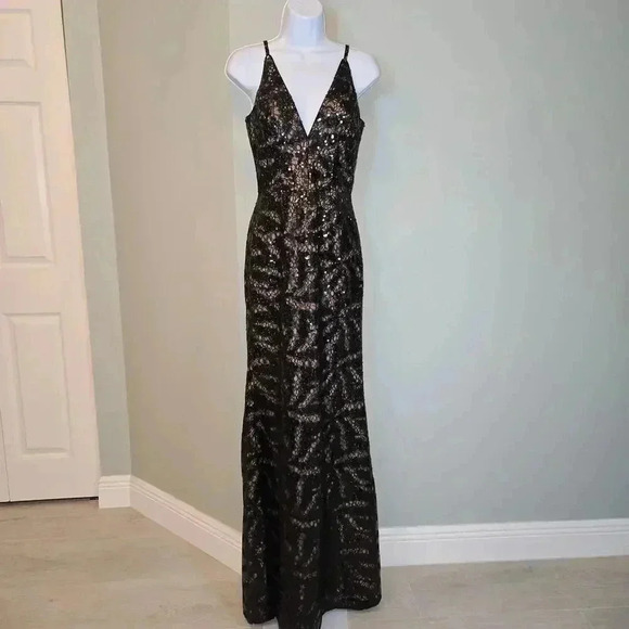 Dress the Population Maxi Dress Mesh Sequins Sleeveless Black Womens XS Prom - Picture 1 of 9